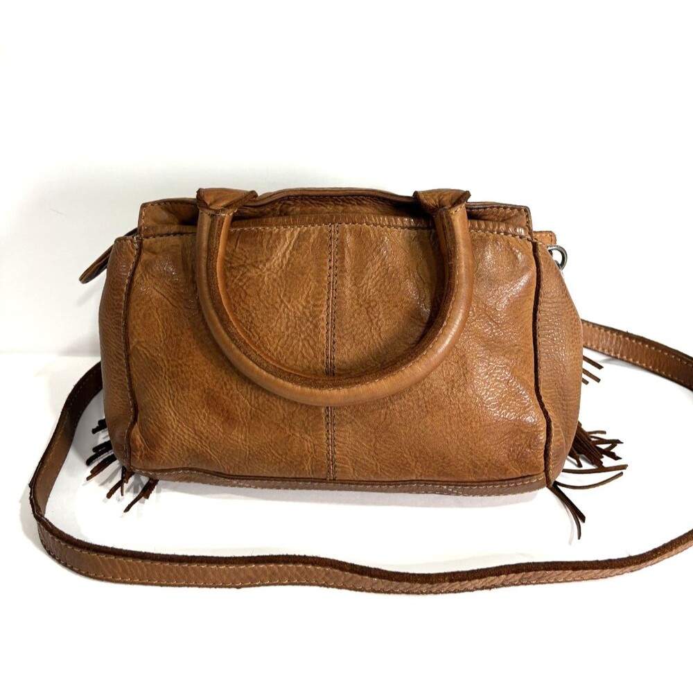 Latico NJ USA Crossbody Bag Brown Leather Woven Herringbone Fringe Handbag - Picture 3 of 8